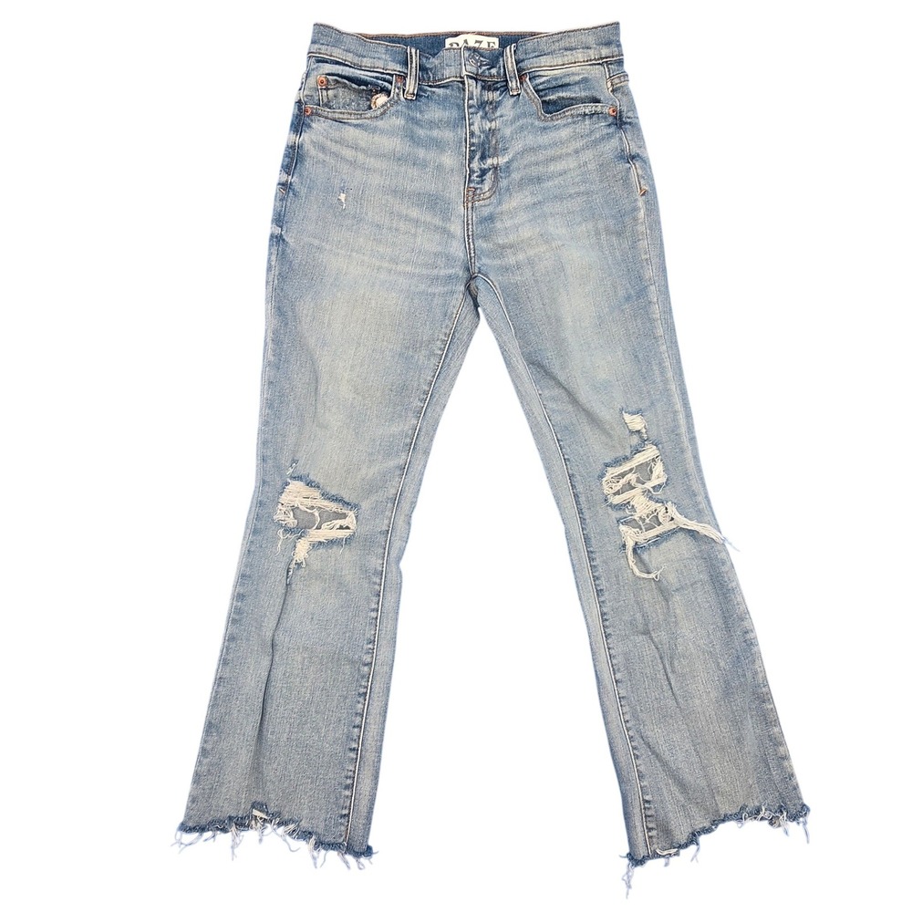 DAZE Denim Just Right High Rise‎ Distressed Crop Jeans in Jewel Size 27 Organic